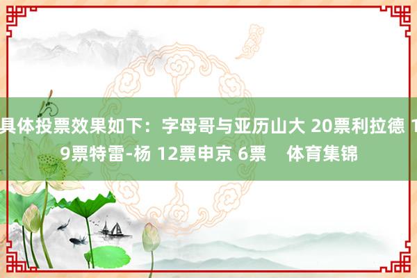 具体投票效果如下：字母哥与亚历山大 20票利拉德 19票特雷-杨 12票申京 6票    体育集锦
