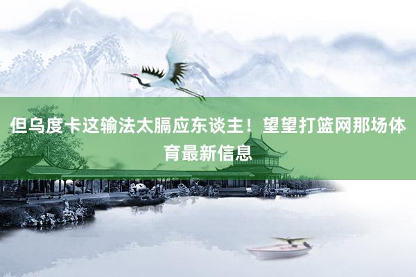 但乌度卡这输法太膈应东谈主！望望打篮网那场体育最新信息